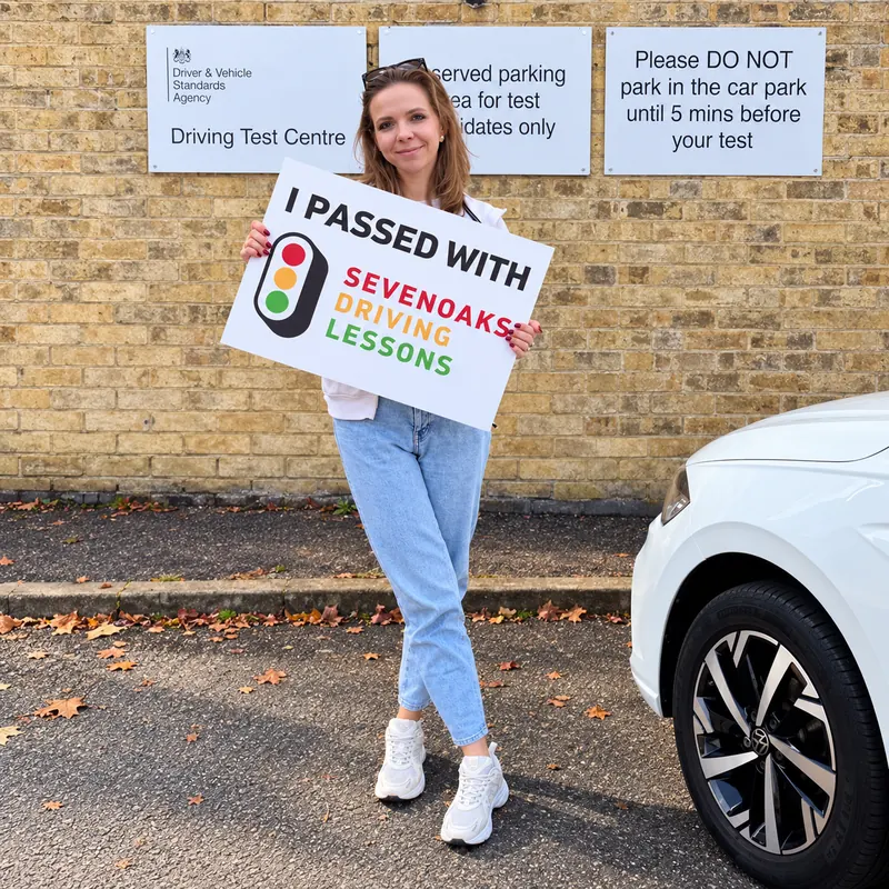 Kristina beside Penny, Geoff's car, after passing her driving test in Sevenoaks